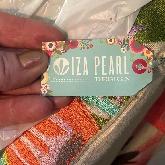 IZA Pearl Design “Garden Party” floral embroidered linen pillow-16”x16”-NWT